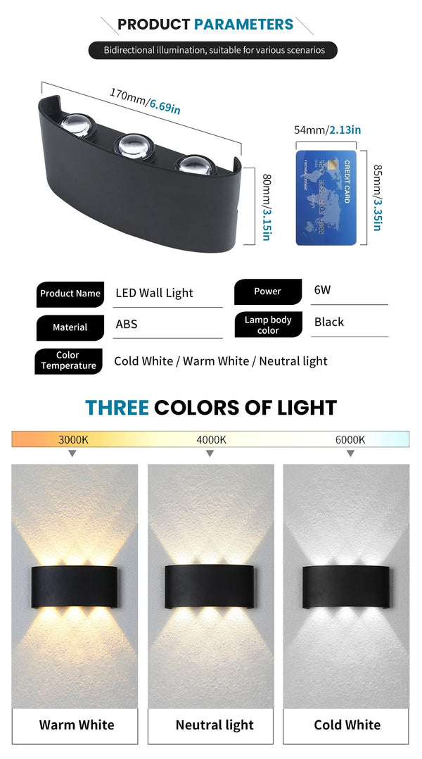 LED wall light - modern indoor/outdoor, up/down, 2W-10W