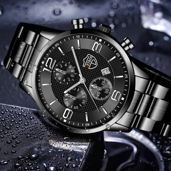LEDmePLAY Leo - Orologio da uomo di lusso per affari – Orologio da polso al quarzo in acciaio inossidabile con cinturino in pelle & lancette luminose