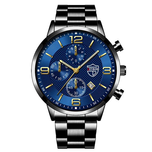 LEDmePLAY Leo - Orologio da uomo di lusso per affari – Orologio da polso al quarzo in acciaio inossidabile con cinturino in pelle & lancette luminose