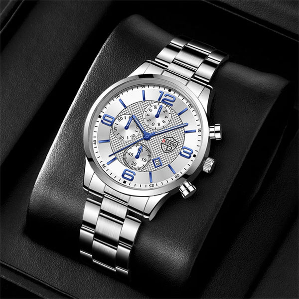 LEDmePLAY Leo - Orologio da uomo di lusso per affari – Orologio da polso al quarzo in acciaio inossidabile con cinturino in pelle & lancette luminose