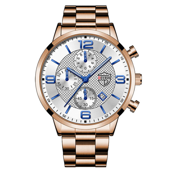 LEDmePLAY Leo - Orologio da uomo di lusso per affari – Orologio da polso al quarzo in acciaio inossidabile con cinturino in pelle & lancette luminose