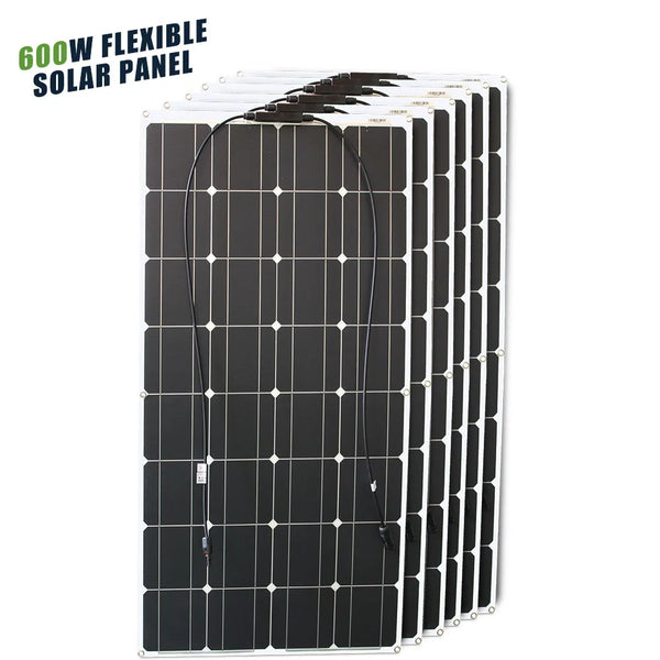 ASUNERGE 100–600 W Pannello Solare Monocristallino Flessibile – Impermeabile, Potenza Pieghevole per Camper & Barca
