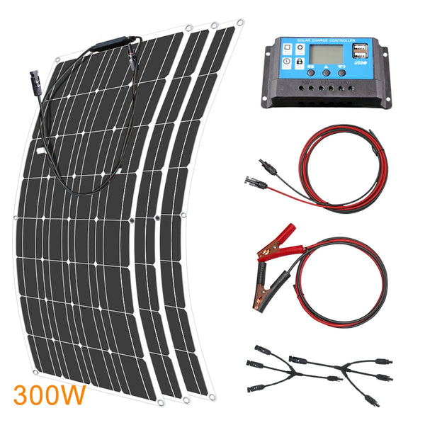 ASUNERGE 100–600 W Pannello Solare Monocristallino Flessibile – Impermeabile, Potenza Pieghevole per Camper & Barca