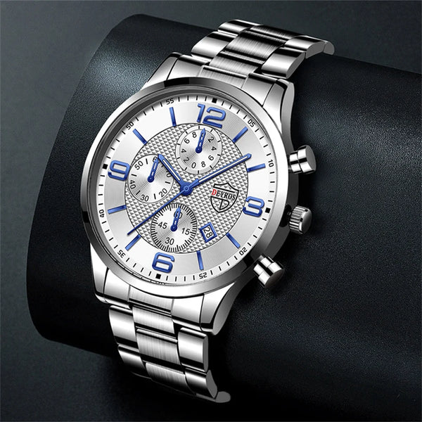LEDmePLAY Leo - Orologio da uomo di lusso per affari – Orologio da polso al quarzo in acciaio inossidabile con cinturino in pelle & lancette luminose