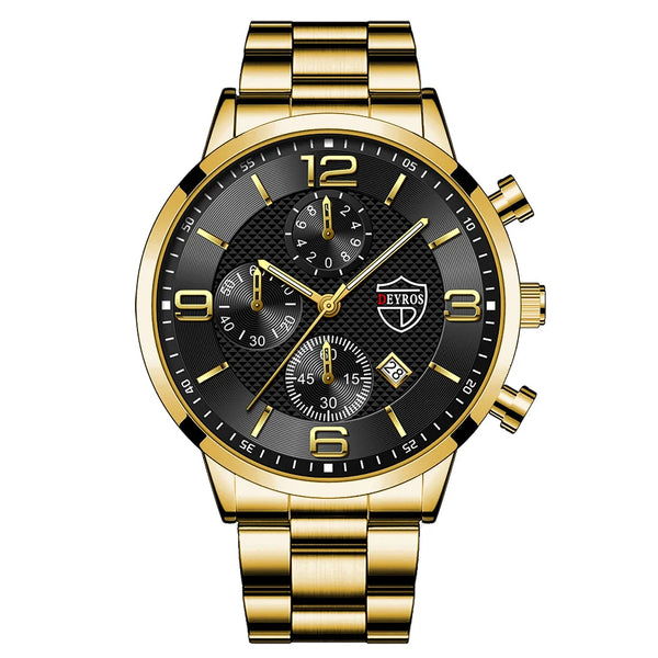 LEDmePLAY Leo - Orologio da uomo di lusso per affari – Orologio da polso al quarzo in acciaio inossidabile con cinturino in pelle & lancette luminose
