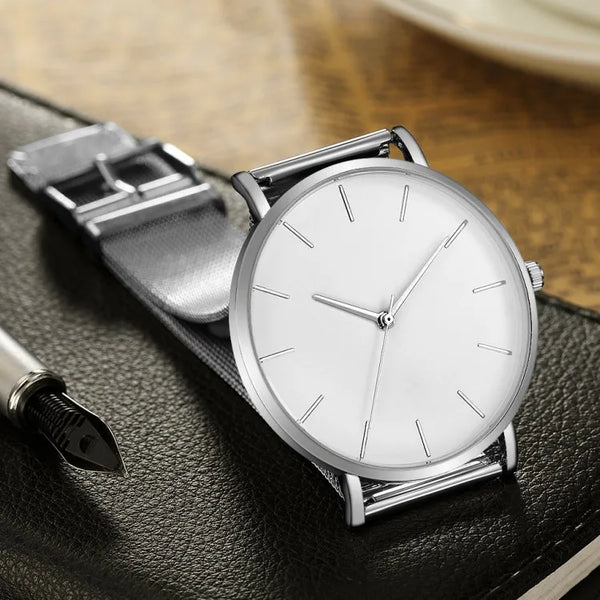LEDmePLAY Celeste - Orologio al quarzo ultra-sottile da uomo – Semplice & elegante con cinturino in maglia di acciaio inossidabile