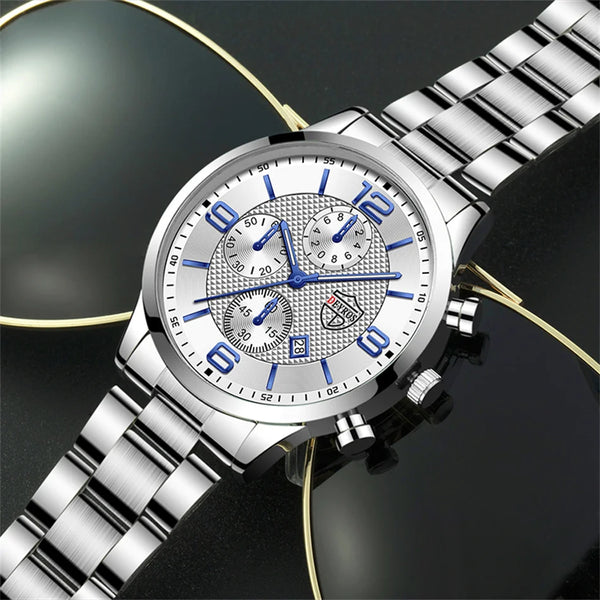 LEDmePLAY Leo - Orologio da uomo di lusso per affari – Orologio da polso al quarzo in acciaio inossidabile con cinturino in pelle & lancette luminose