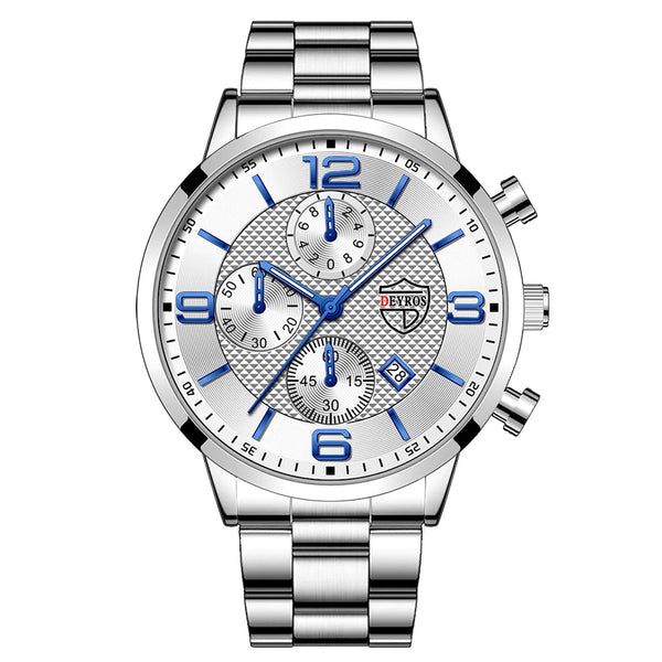 LEDmePLAY Leo - Orologio da uomo di lusso per affari – Orologio da polso al quarzo in acciaio inossidabile con cinturino in pelle & lancette luminose