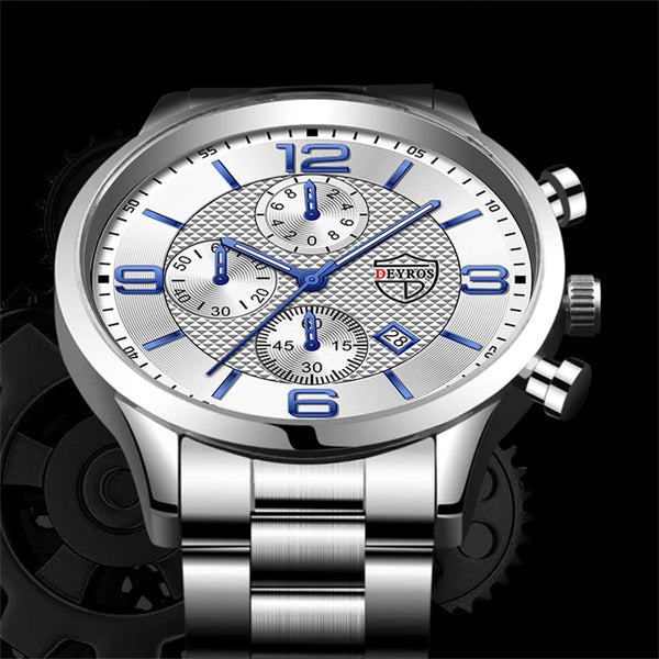 LEDmePLAY Leo - Orologio da uomo di lusso per affari – Orologio da polso al quarzo in acciaio inossidabile con cinturino in pelle & lancette luminose