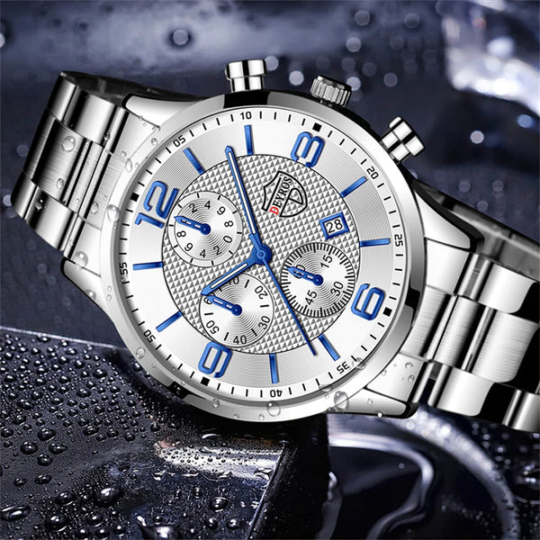LEDmePLAY Leo - Orologio da uomo di lusso per affari – Orologio da polso al quarzo in acciaio inossidabile con cinturino in pelle & lancette luminose