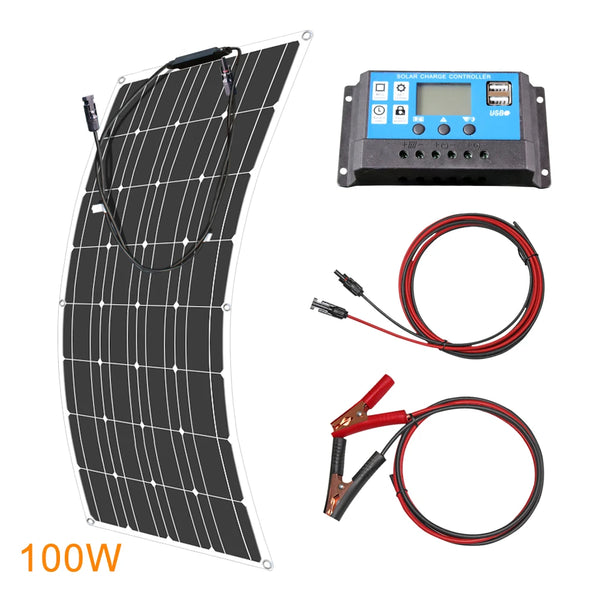 ASUNERGE 100–600 W Pannello Solare Monocristallino Flessibile – Impermeabile, Potenza Pieghevole per Camper & Barca