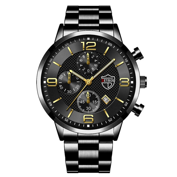 LEDmePLAY Leo - Orologio da uomo di lusso per affari – Orologio da polso al quarzo in acciaio inossidabile con cinturino in pelle & lancette luminose