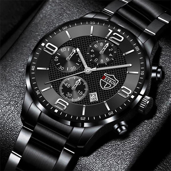LEDmePLAY Leo - Orologio da uomo di lusso per affari – Orologio da polso al quarzo in acciaio inossidabile con cinturino in pelle & lancette luminose