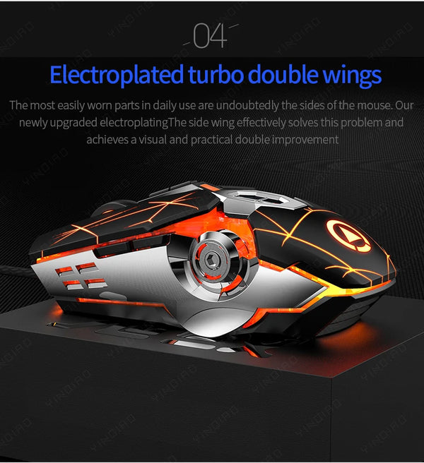 Gaming mouse wired - silent, ergonomic, RGB LED backlit, 3200dpi