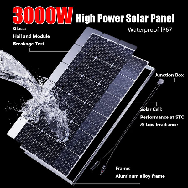 3000 W Pannello solare monocristallino ad alta efficienza – Power bank resistente e impermeabile