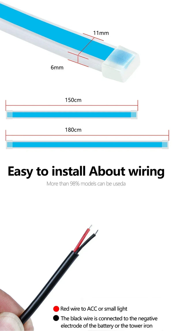 LED car daytime running lights, 12V ambient hood decor