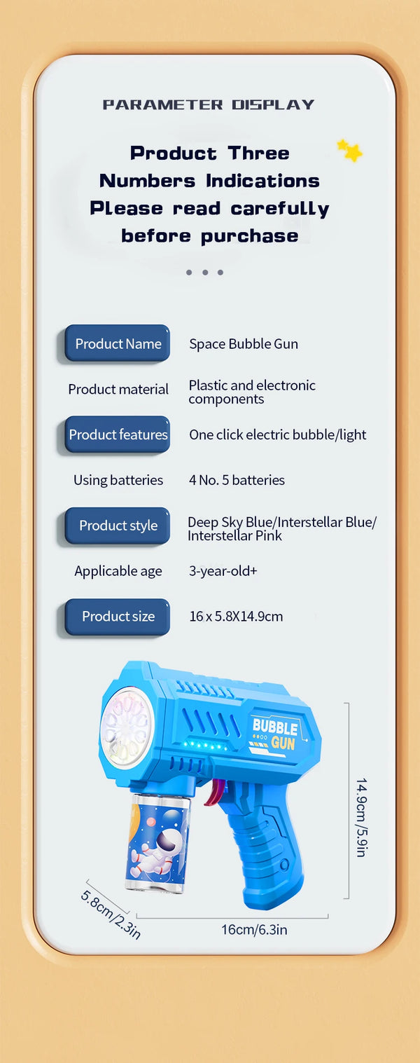 LED bubble gun for kids: portable, automatic launcher