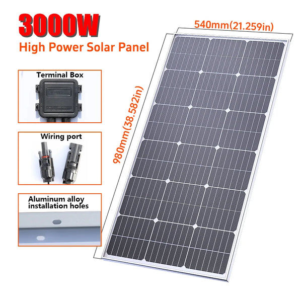 3000 W Pannello solare monocristallino ad alta efficienza – Power bank resistente e impermeabile