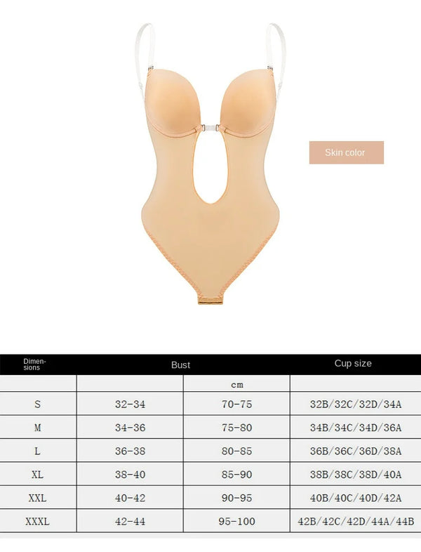 Backless medium-control plunge bodysuit – Spalline trasparenti & corsetto modellante push-up