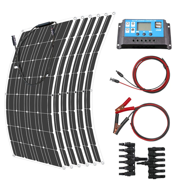 ASUNERGE 100–600 W Pannello Solare Monocristallino Flessibile – Impermeabile, Potenza Pieghevole per Camper & Barca