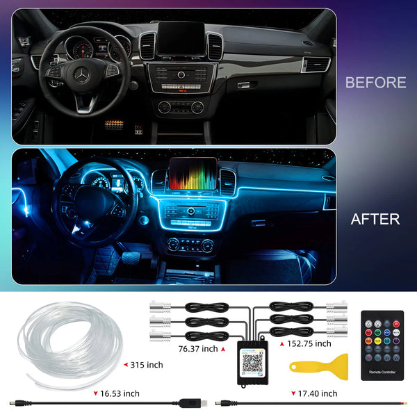 RGB Fiber-optic car interior ambient lighting kit – App & sound-sync control