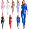 Shimmery high-neck long-sleeve bodysuit jumpsuit