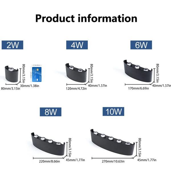 LED wall light - modern indoor/outdoor, up/down, 2W-10W