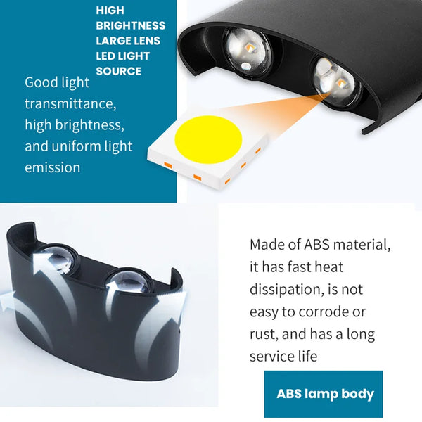 LED wall light - modern indoor/outdoor, up/down, 2W-10W