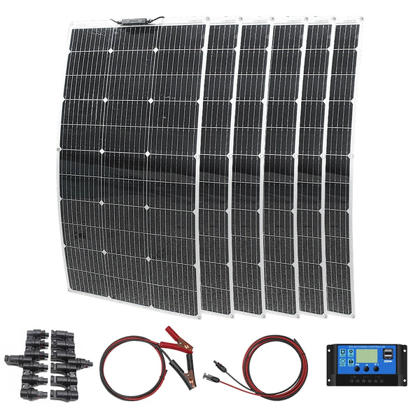 ASUNERGE 100–600 W Pannello Solare Monocristallino Flessibile – Impermeabile, Potenza Pieghevole per Camper & Barca