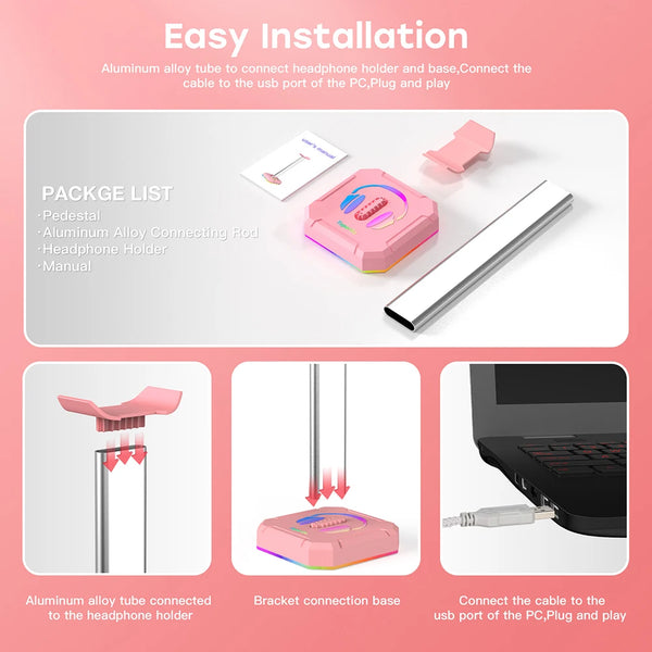 RGB gaming headset stand - aluminum, desktop-friendly