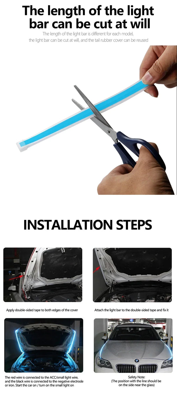 LED car daytime running lights, 12V ambient hood decor