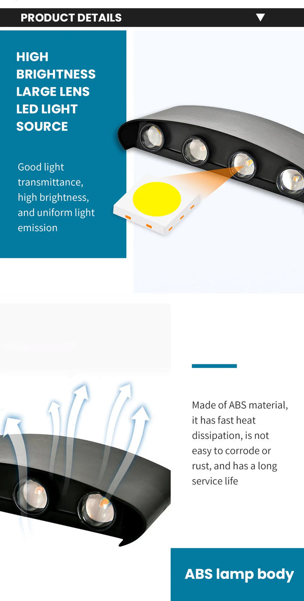 LED wall light - modern indoor/outdoor, up/down, 2W-10W