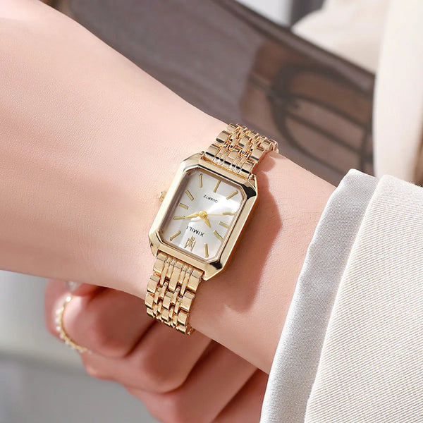 Elegant women's quartz watch – Business luxury, simple scale, gold-plated stainless steel folding clock