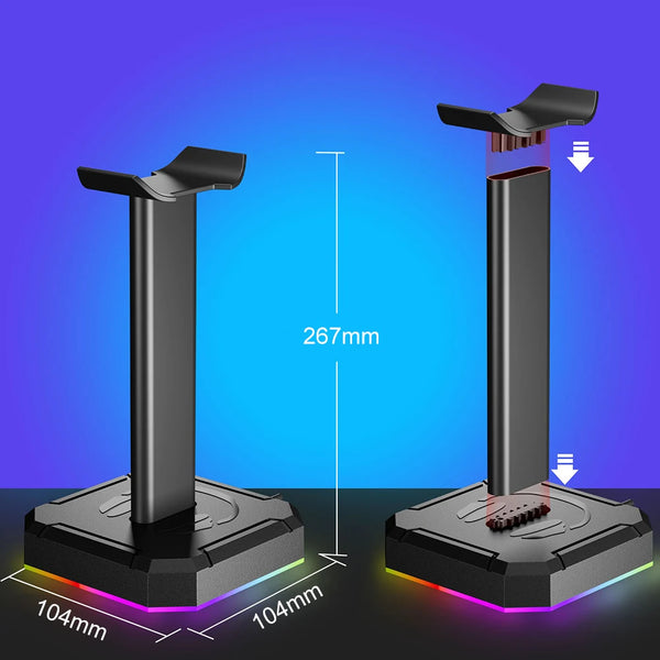 RGB gaming headset stand - aluminum, desktop-friendly