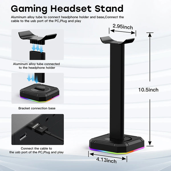 RGB gaming headset stand - aluminum, desktop-friendly