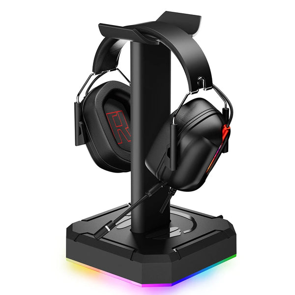 RGB gaming headset stand - aluminum, desktop-friendly