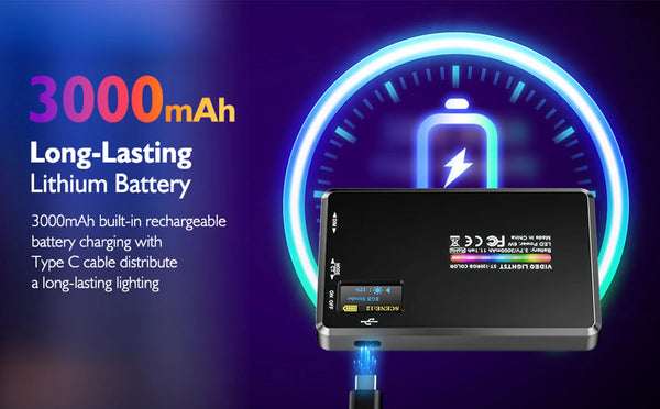 RGB LED video light - rechargeable, adjustable color temperature