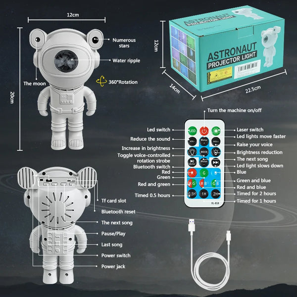 LED kids projector night light: astronaut galaxy design