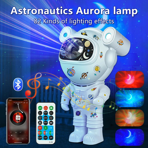 LED kids projector night light: astronaut galaxy design