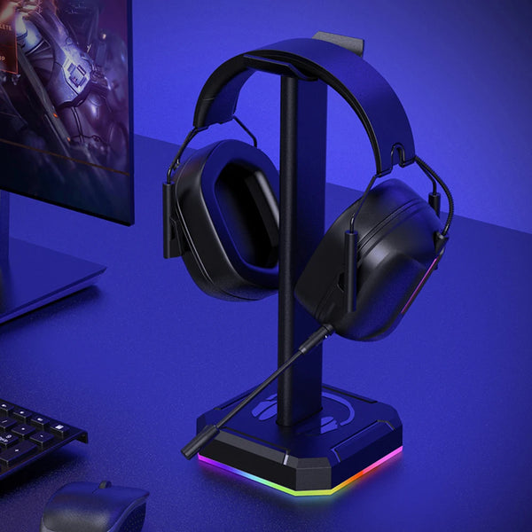 RGB gaming headset stand - aluminum, desktop-friendly