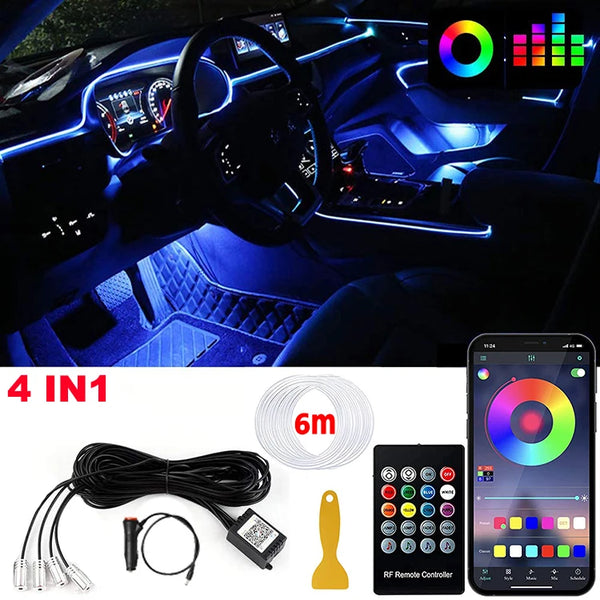 RGB Fiber-optic car interior ambient lighting kit – App & sound-sync control