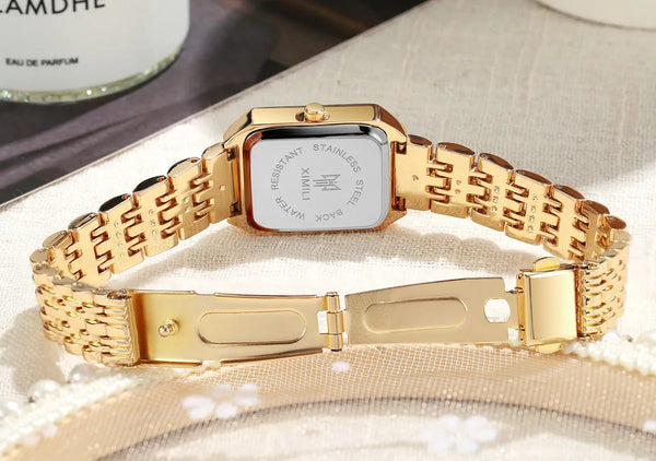 Elegant women's quartz watch – Business luxury, simple scale, gold-plated stainless steel folding clock