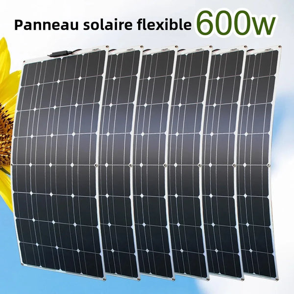 ASUNERGE 100–600 W Pannello Solare Monocristallino Flessibile – Impermeabile, Potenza Pieghevole per Camper & Barca