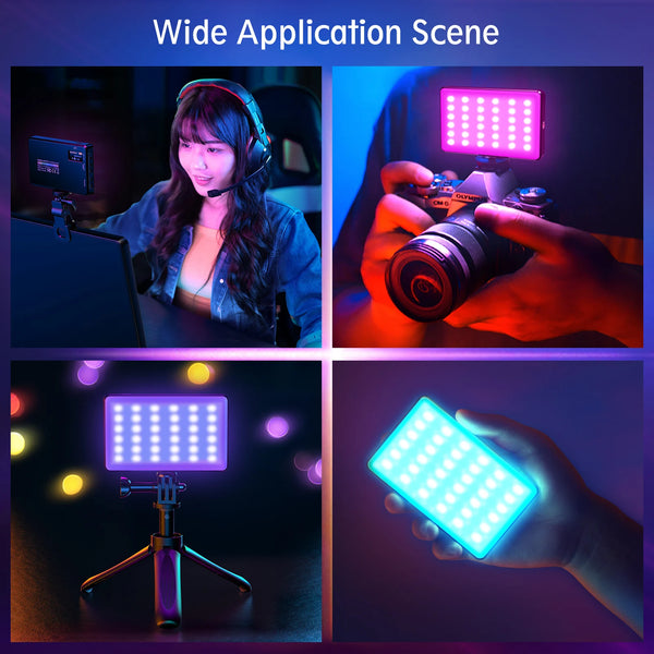 RGB LED video light - rechargeable, adjustable color temperature