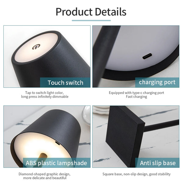 LED touch lamp - Lampe tactile à 3 couleurs ambiantes pour bureau/table de nuit