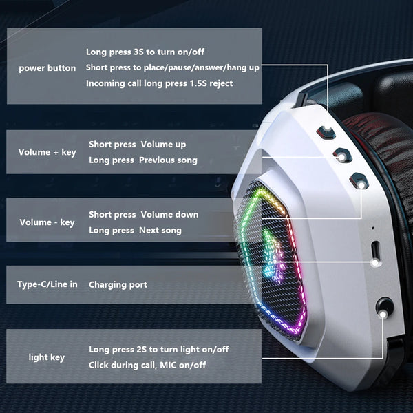 Wireless gaming headset RGB light for PS4 PC laptop