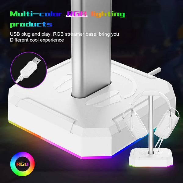 RGB gaming headset stand - aluminum, desktop-friendly