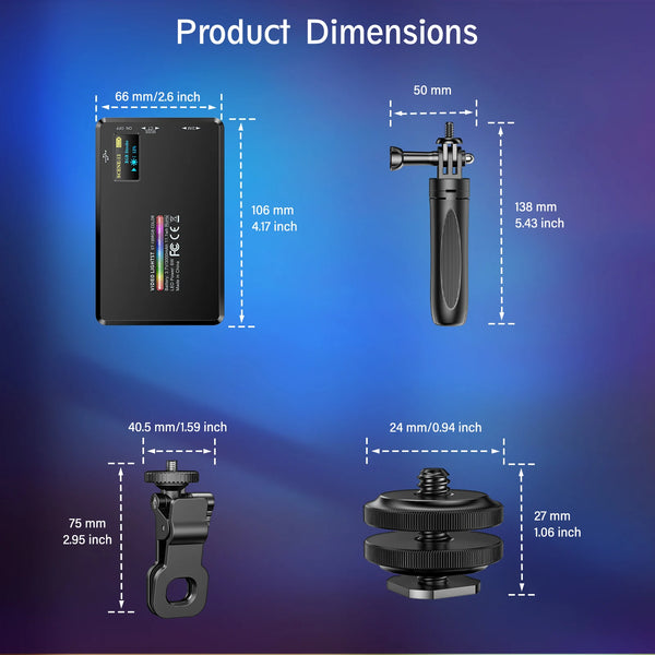 RGB LED video light - rechargeable, adjustable color temperature