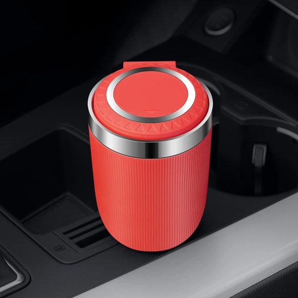 One-touch smell-proof car ashtray with blue LED & Fireproof stainless steel