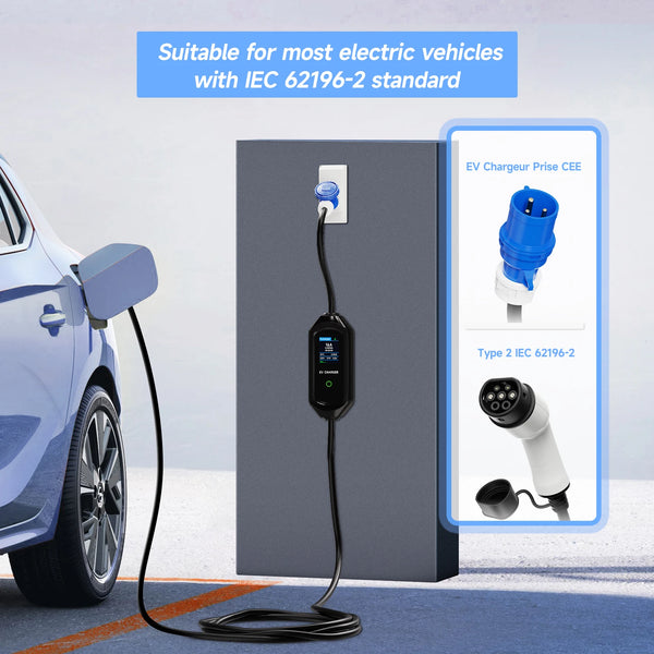 AFEEV 7 kW Smart Portable EV Charger – 32 A Adjustable, Type 2/Type 1/GBT, IP65